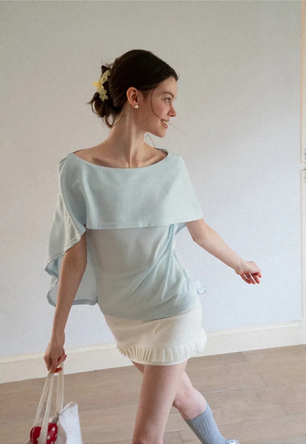 Off Shoulder Dolman Sleeve Layered T Shirt