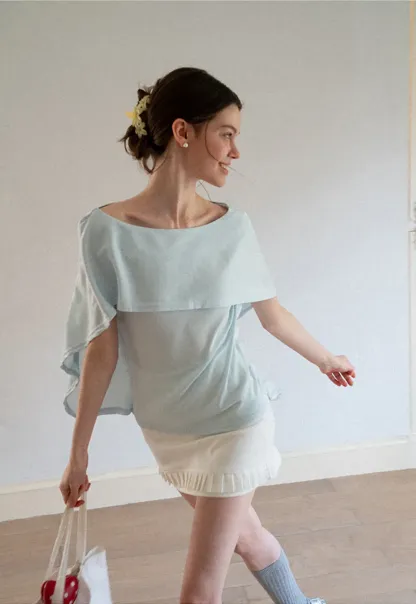 Off Shoulder Dolman Sleeve Layered T Shirt