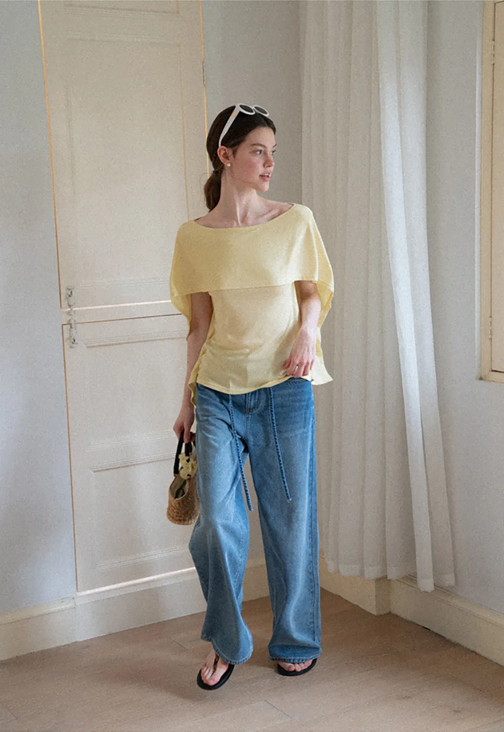 Off Shoulder Dolman Sleeve Layered T Shirt