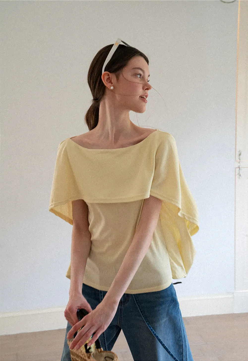Off Shoulder Dolman Sleeve Layered T Shirt