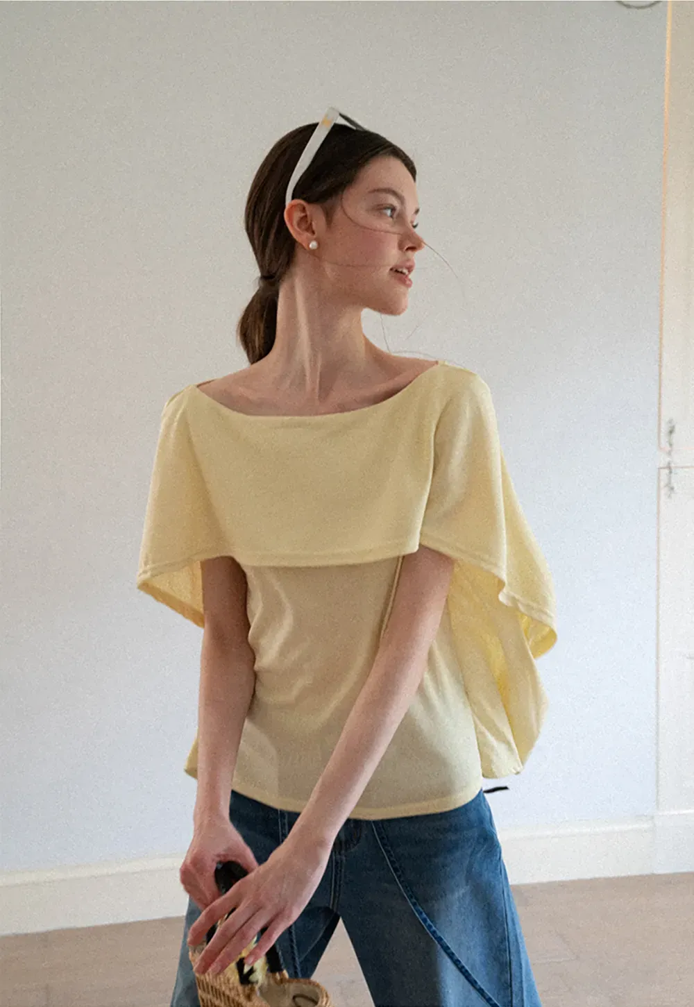 Off Shoulder Dolman Sleeve Layered T Shirt