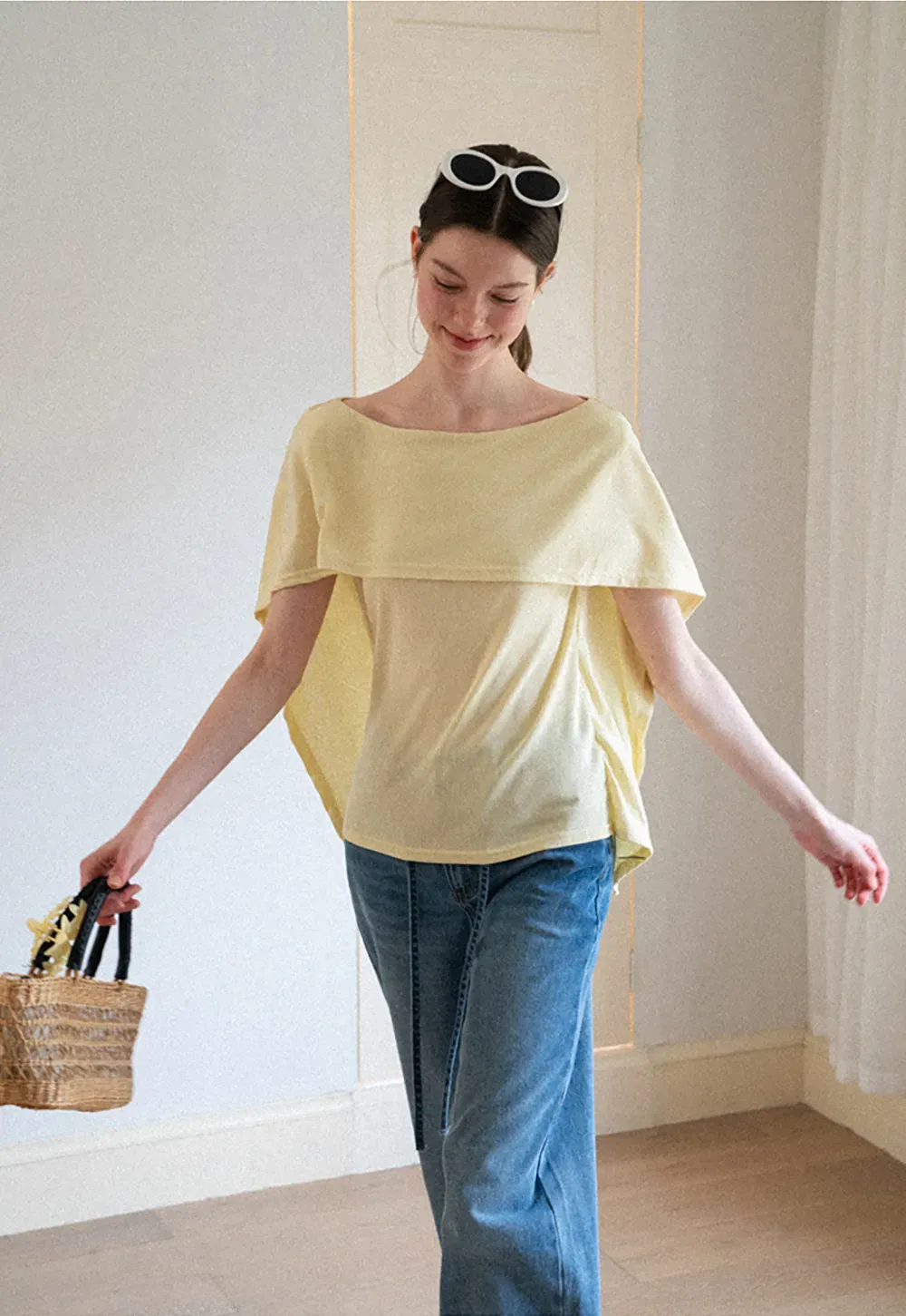 Off Shoulder Dolman Sleeve Layered T Shirt