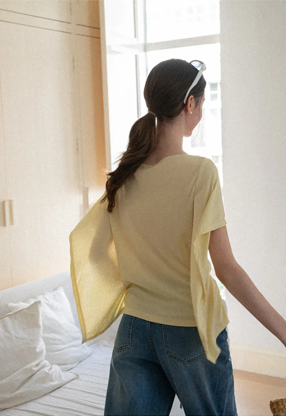 Off Shoulder Dolman Sleeve Layered T Shirt