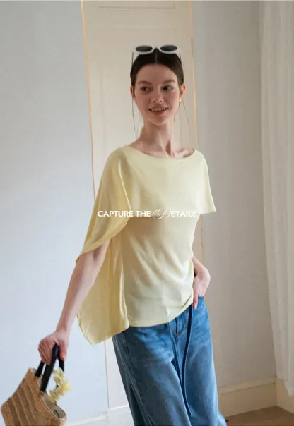 Off Shoulder Dolman Sleeve Layered T Shirt