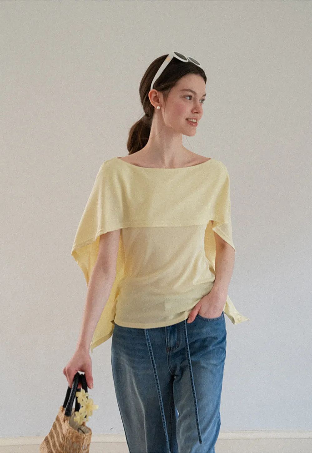 Off Shoulder Dolman Sleeve Layered T Shirt