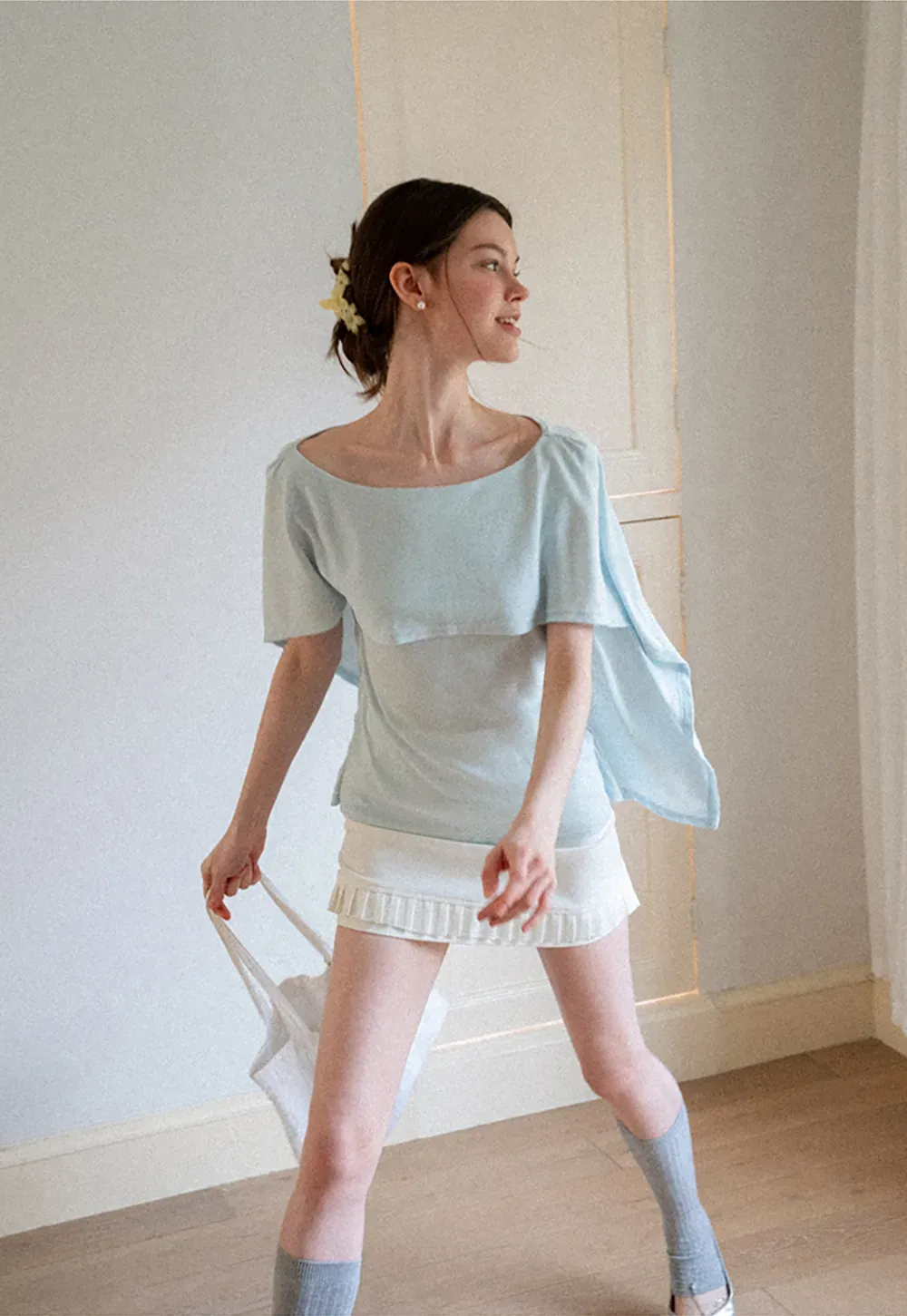 Off Shoulder Dolman Sleeve Layered T Shirt