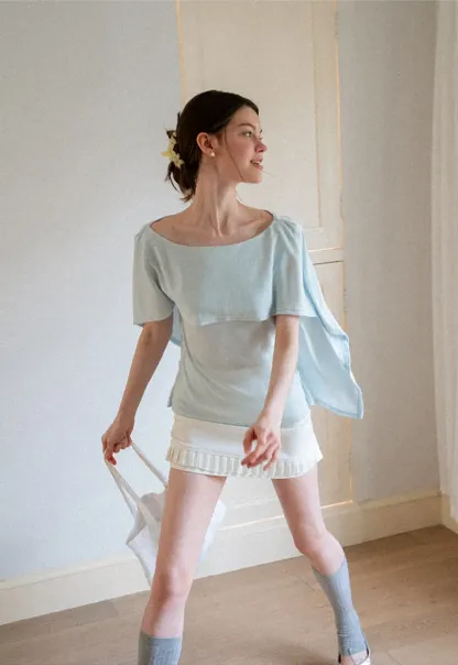 Off Shoulder Dolman Sleeve Layered T Shirt