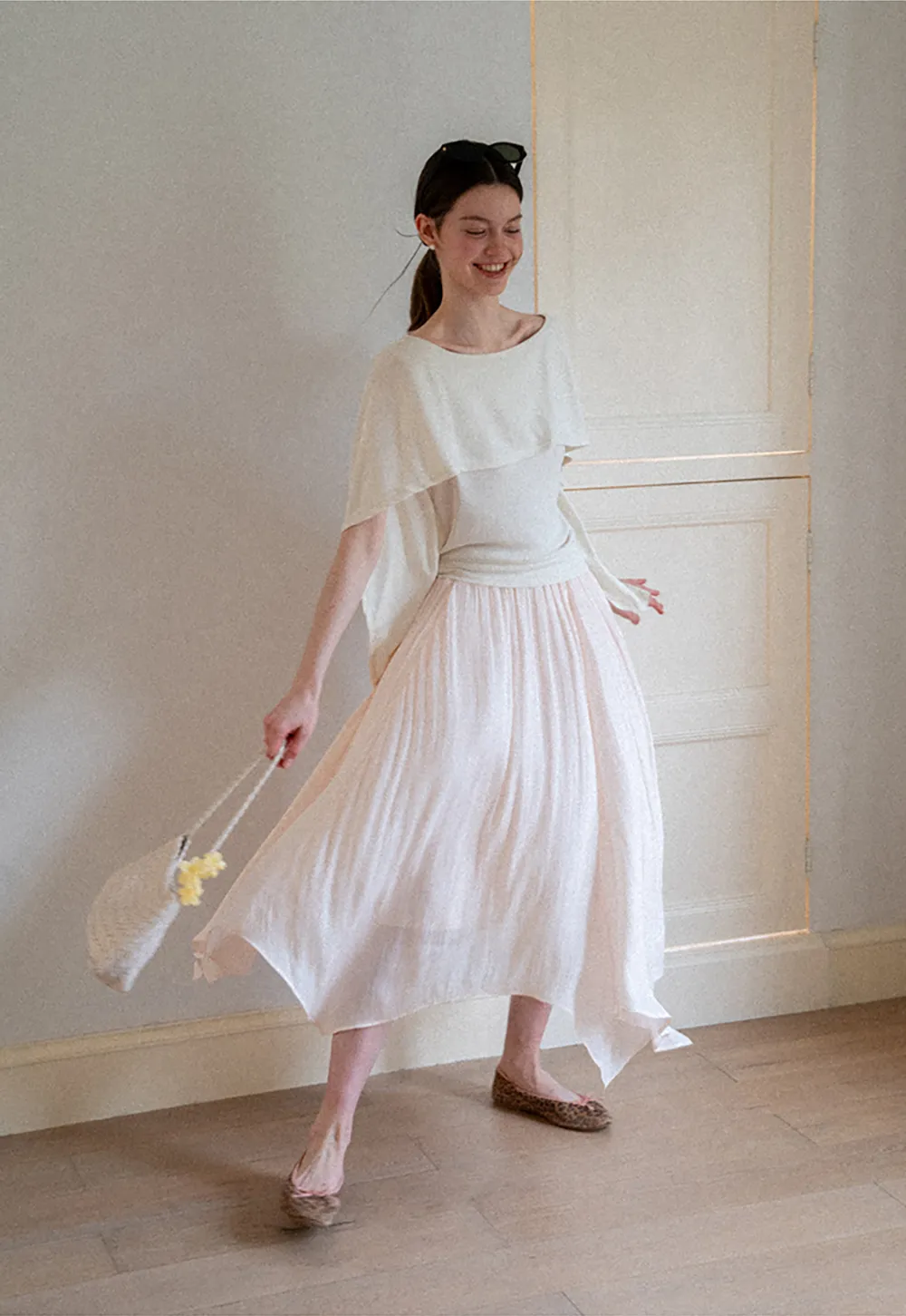 Off Shoulder Dolman Sleeve Layered T Shirt