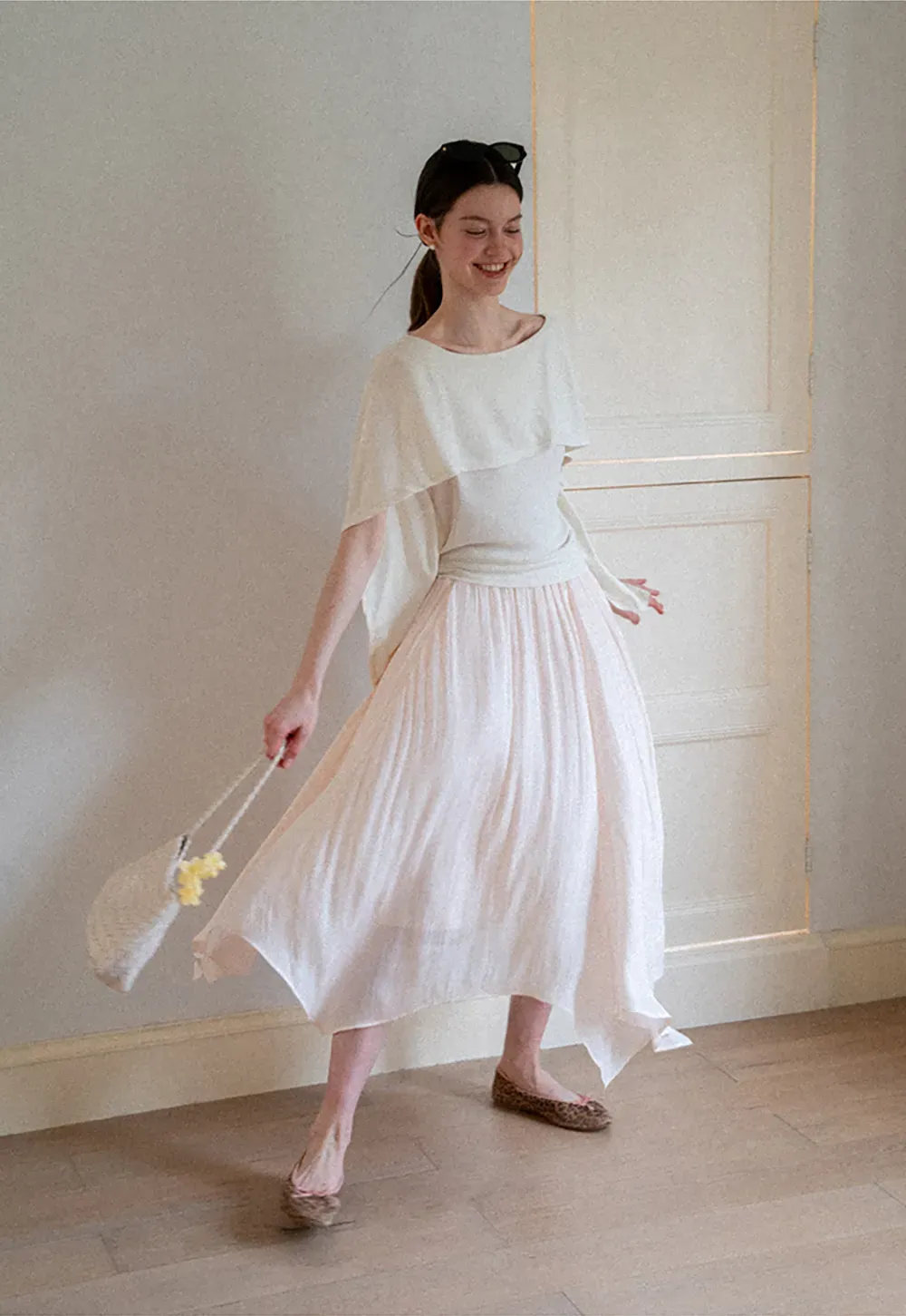 Off Shoulder Dolman Sleeve Layered T Shirt