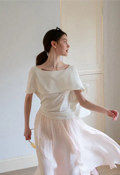 Off Shoulder Dolman Sleeve Layered T Shirt