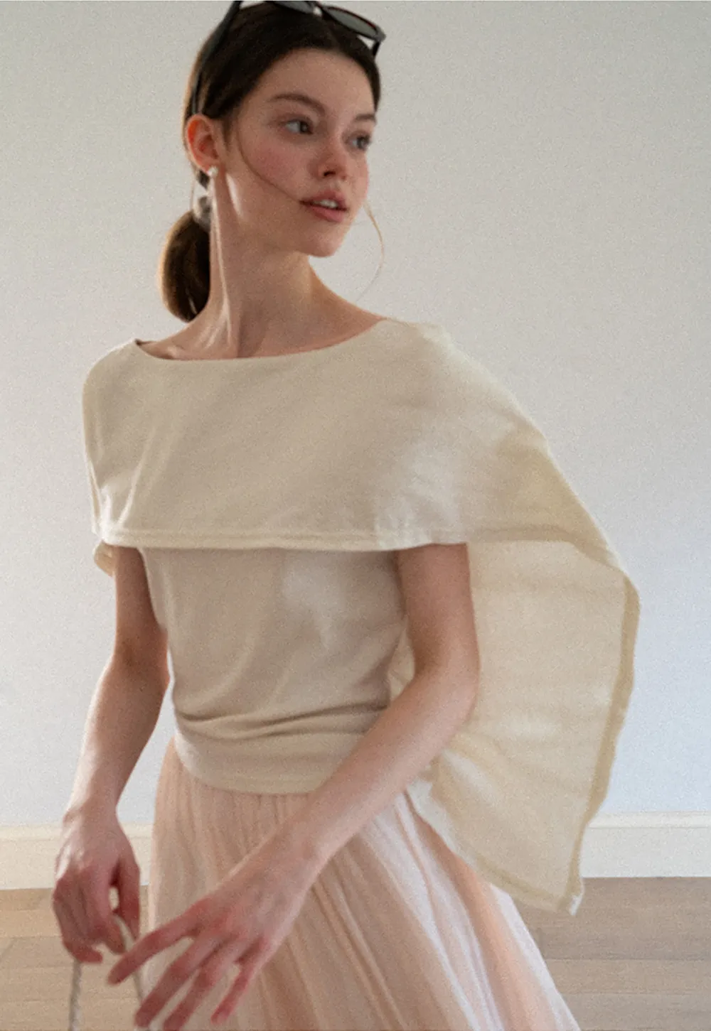 Off Shoulder Dolman Sleeve Layered T Shirt