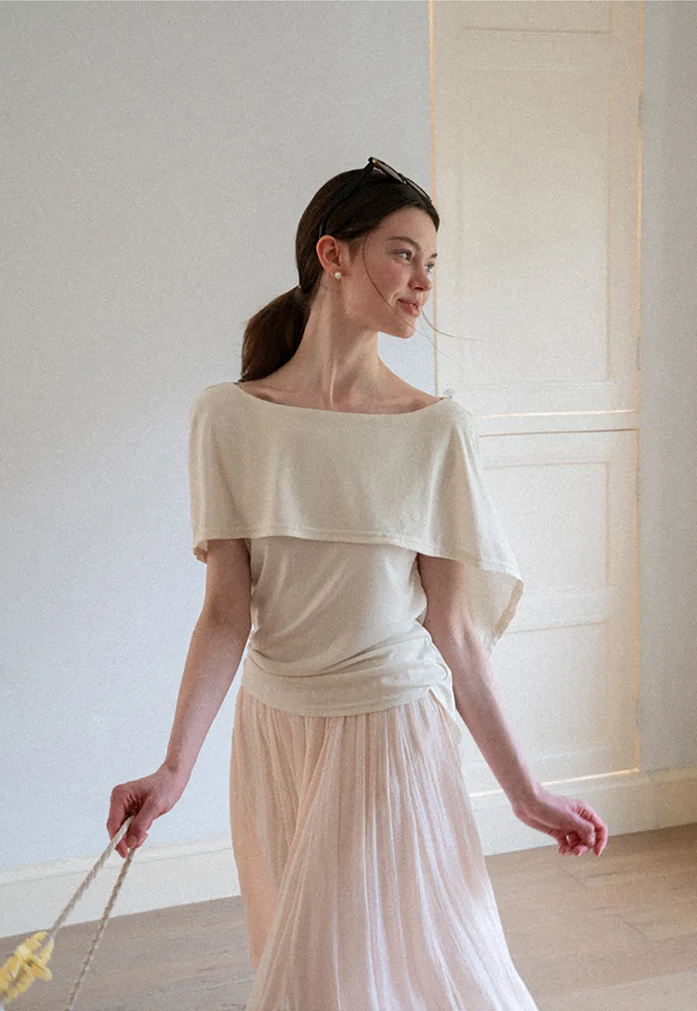 Off Shoulder Dolman Sleeve Layered T Shirt