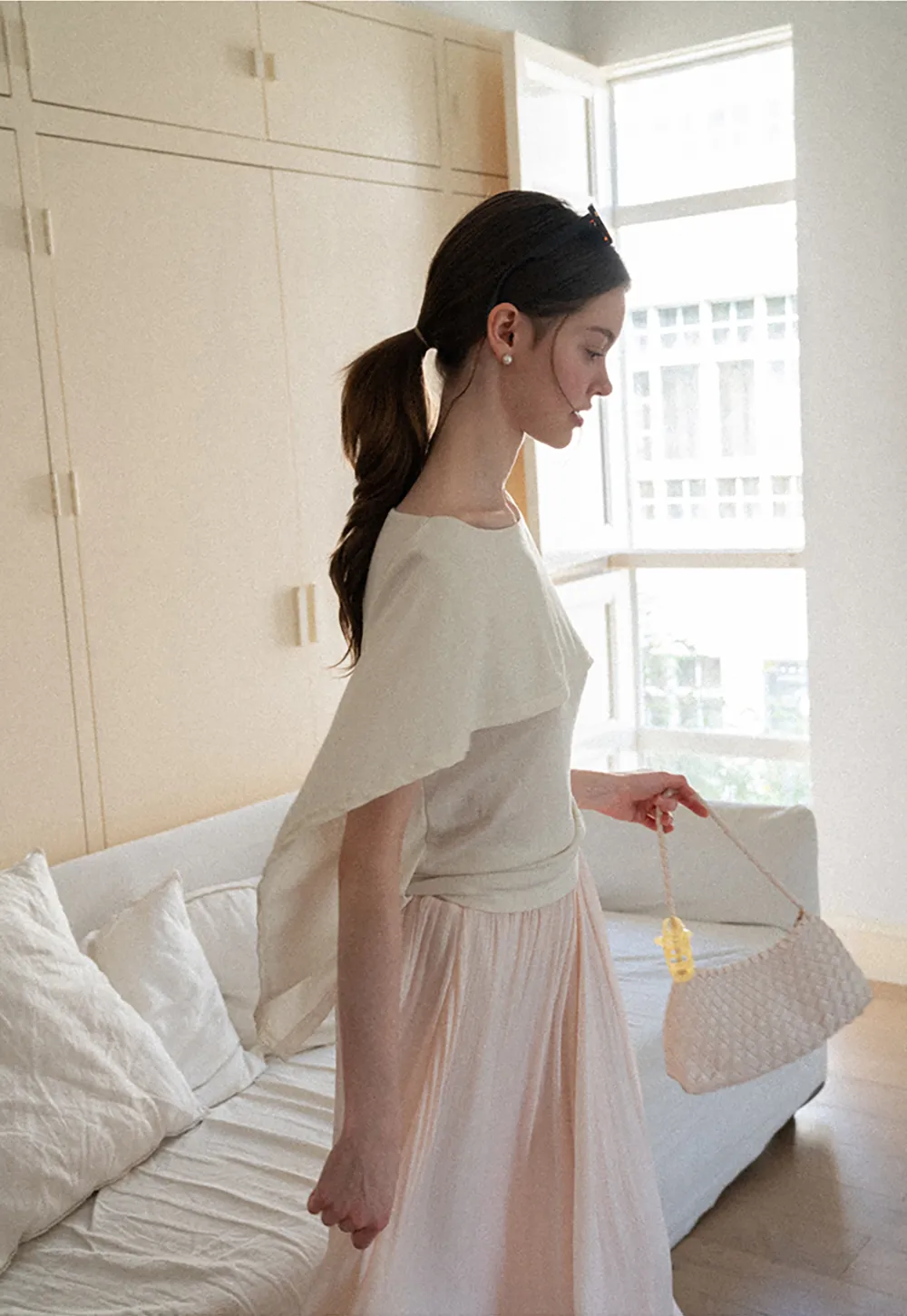 Off Shoulder Dolman Sleeve Layered T Shirt