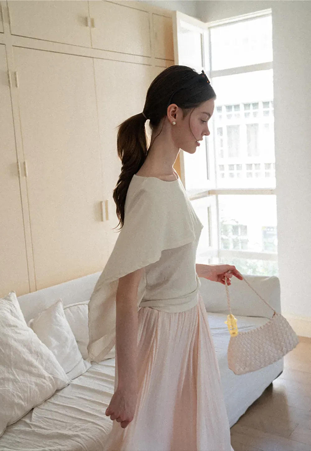 Off Shoulder Dolman Sleeve Layered T Shirt