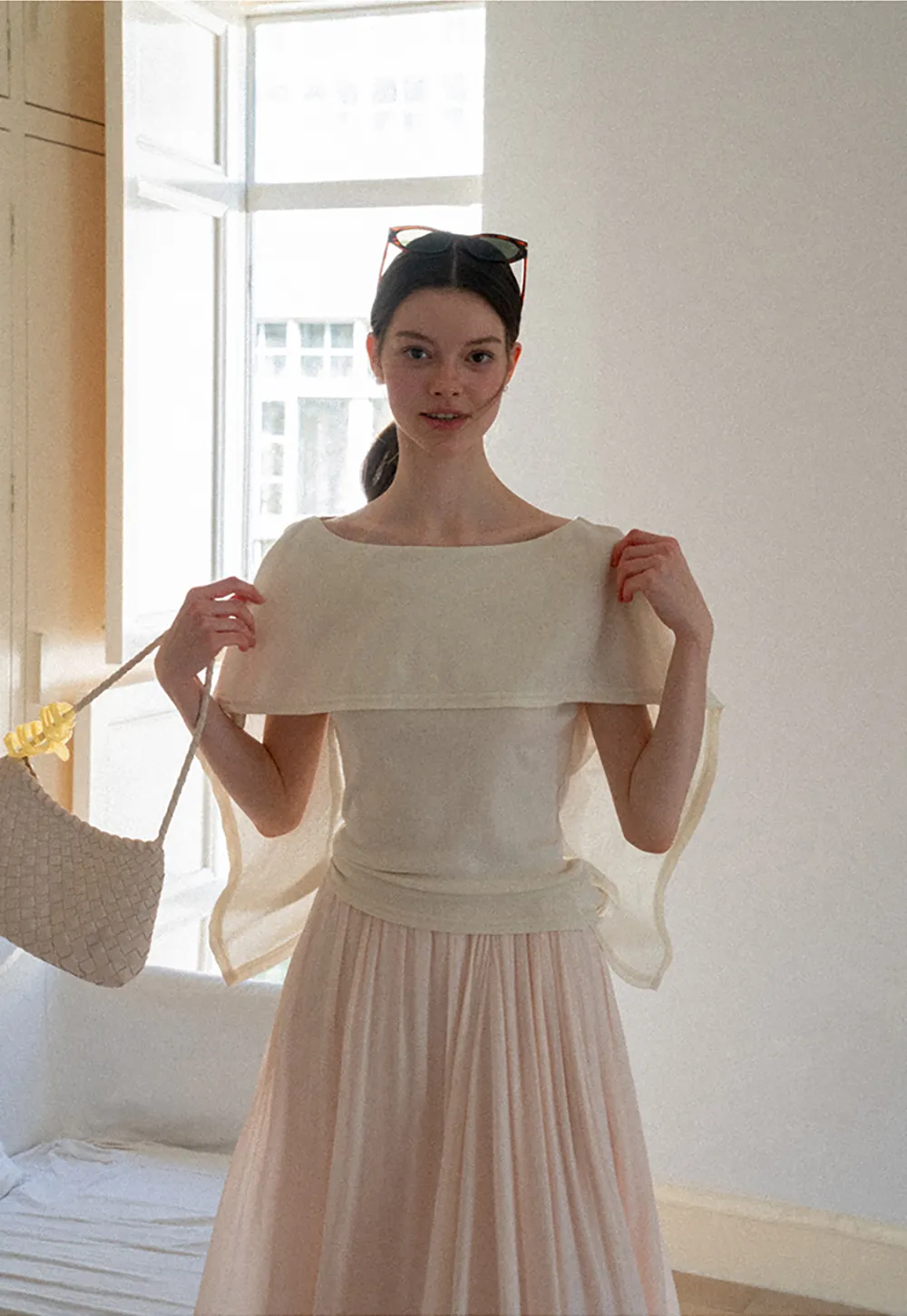 Off Shoulder Dolman Sleeve Layered T Shirt