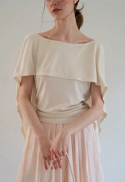 Off Shoulder Dolman Sleeve Layered T Shirt