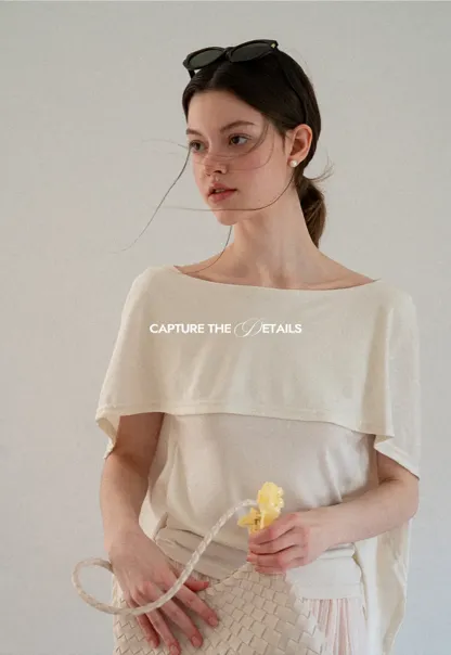 Off Shoulder Dolman Sleeve Layered T Shirt