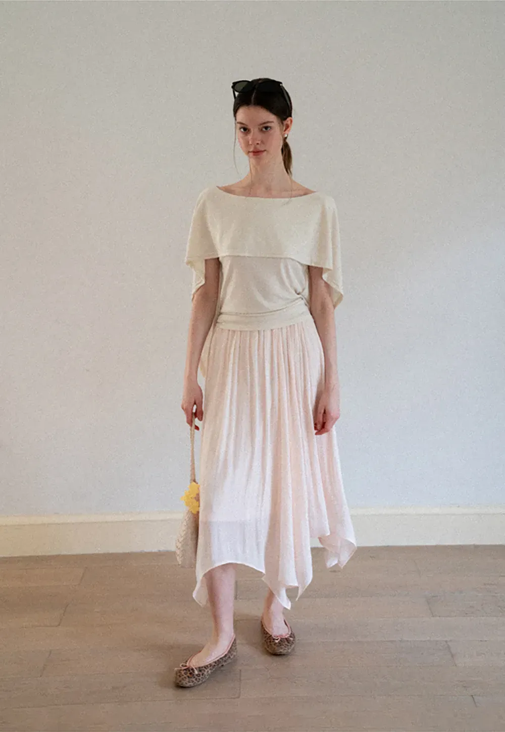 Off Shoulder Dolman Sleeve Layered T Shirt