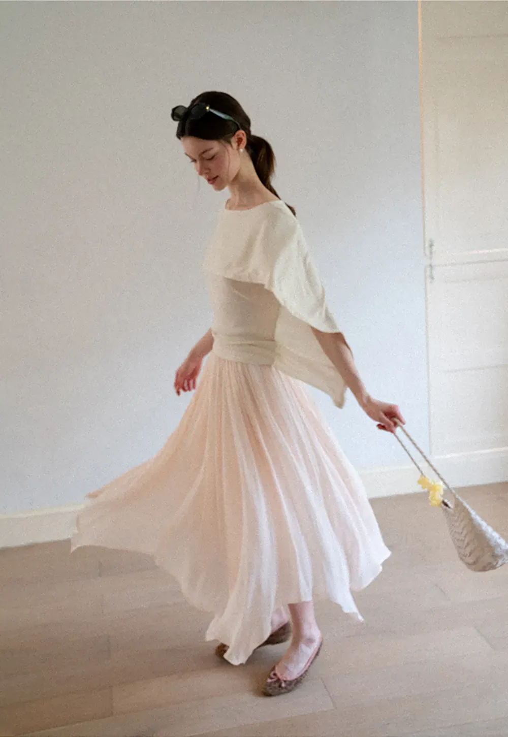 Off Shoulder Dolman Sleeve Layered T Shirt