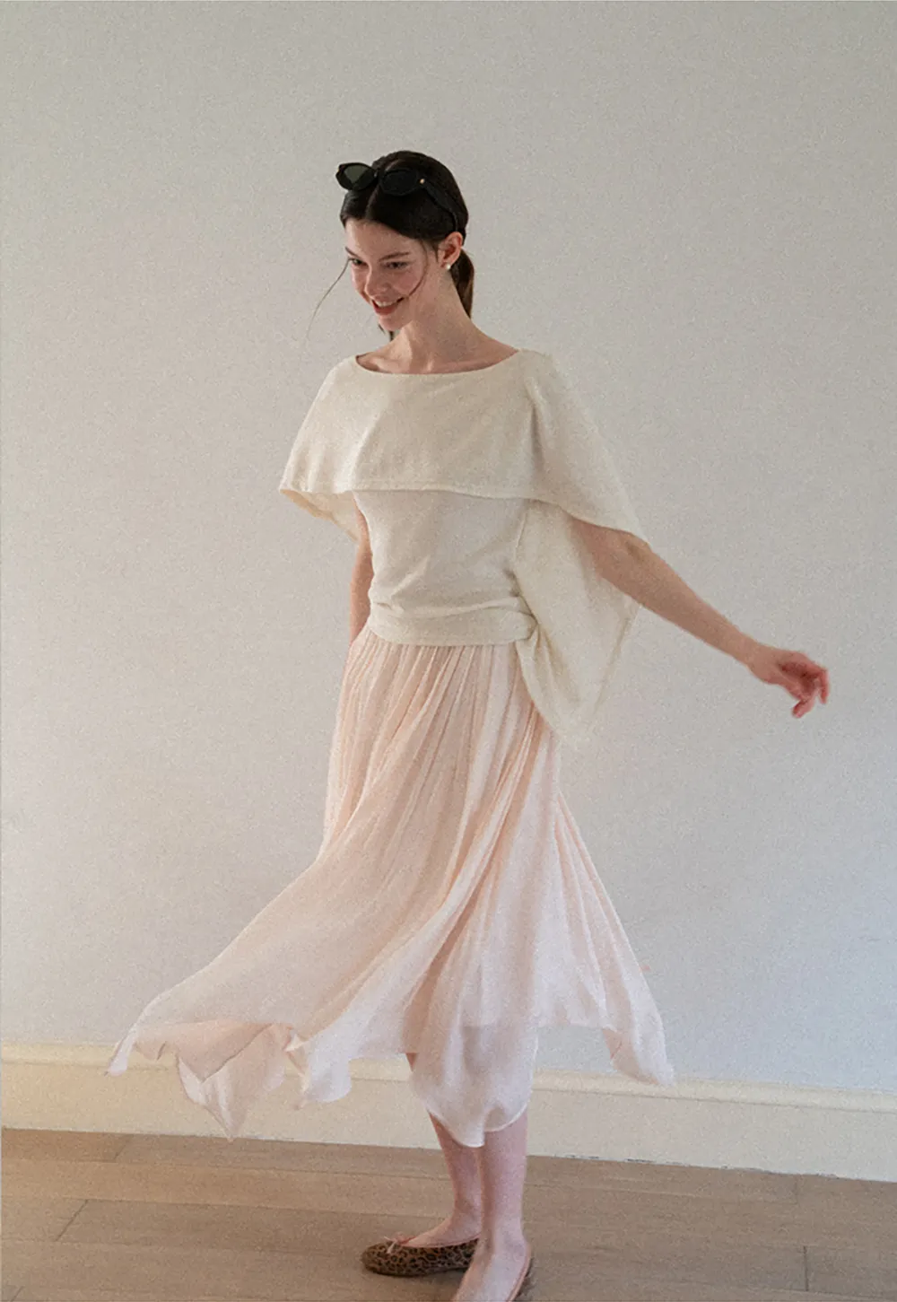 Off Shoulder Dolman Sleeve Layered T Shirt