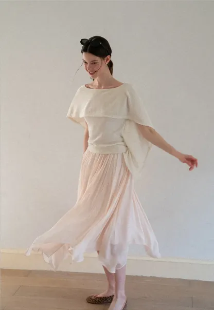 Off Shoulder Dolman Sleeve Layered T Shirt