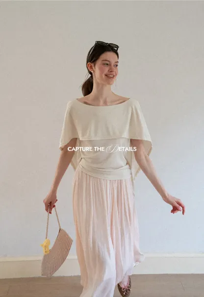 Off Shoulder Dolman Sleeve Layered T Shirt