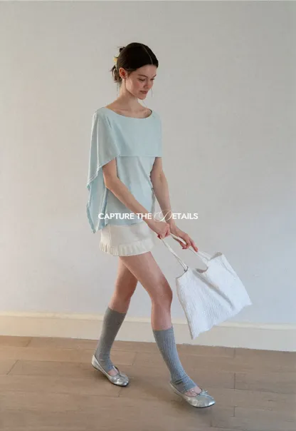 Off Shoulder Dolman Sleeve Layered T Shirt