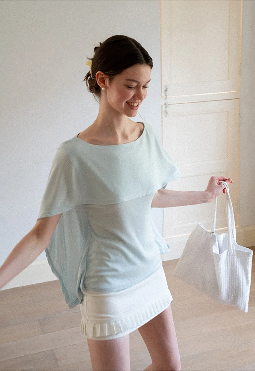 Off Shoulder Dolman Sleeve Layered T Shirt