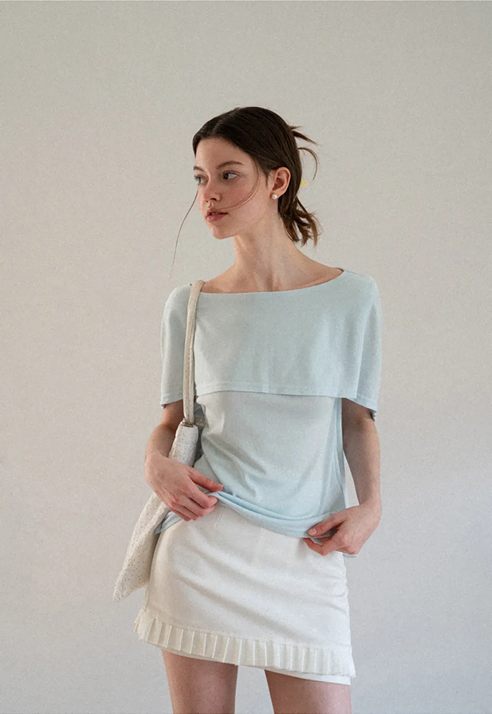 Off Shoulder Dolman Sleeve Layered T Shirt