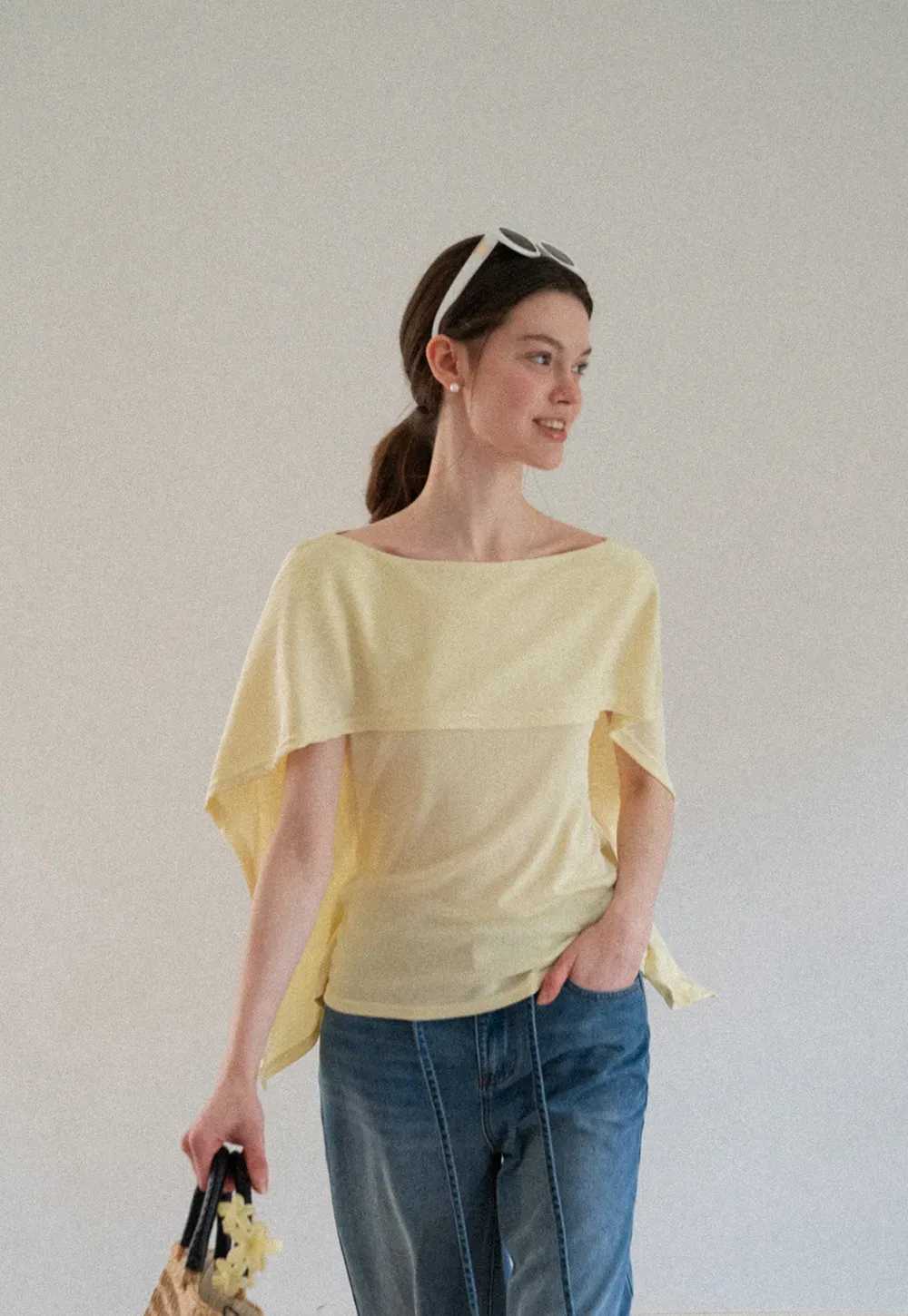 Off Shoulder Dolman Sleeve Layered T Shirt