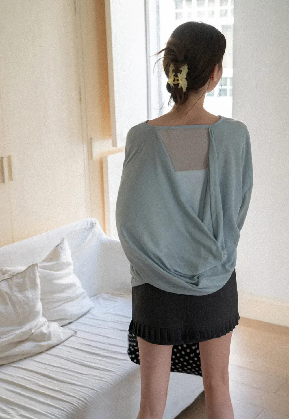 Sheer Back Panel Draped Top