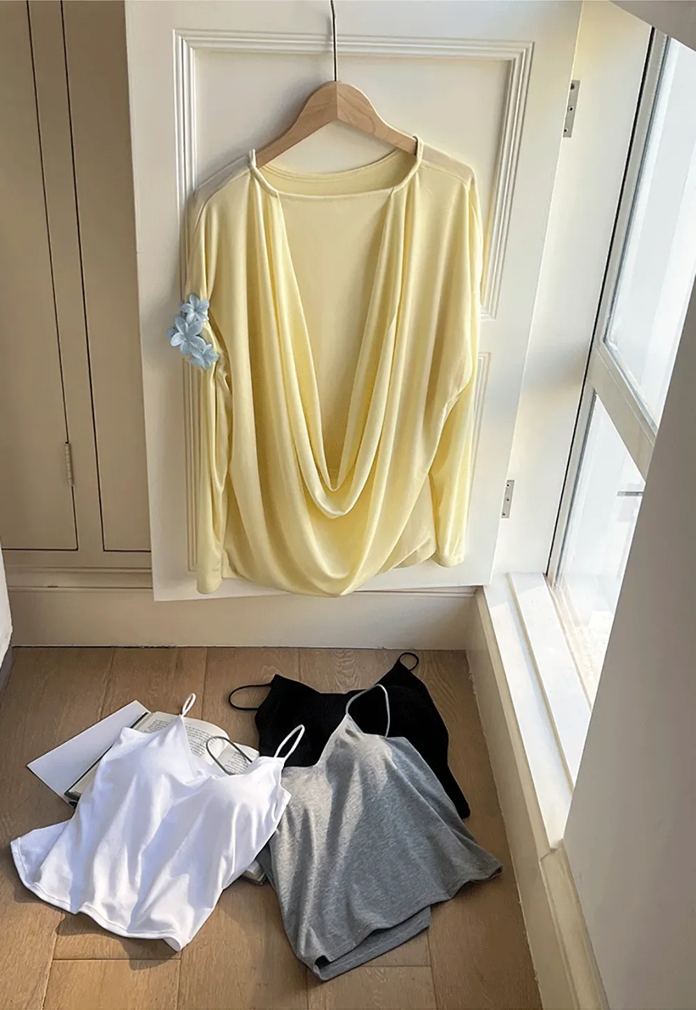 Sheer Back Panel Draped Top