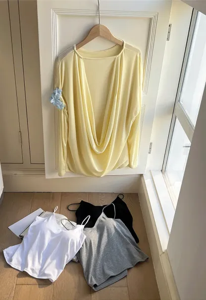 Sheer Back Panel Draped Top