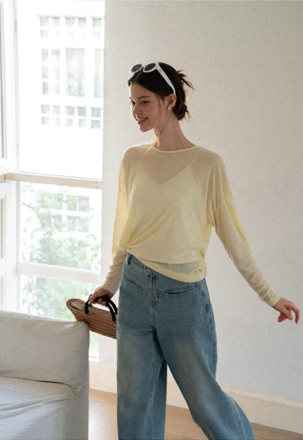 Sheer Back Panel Draped Top