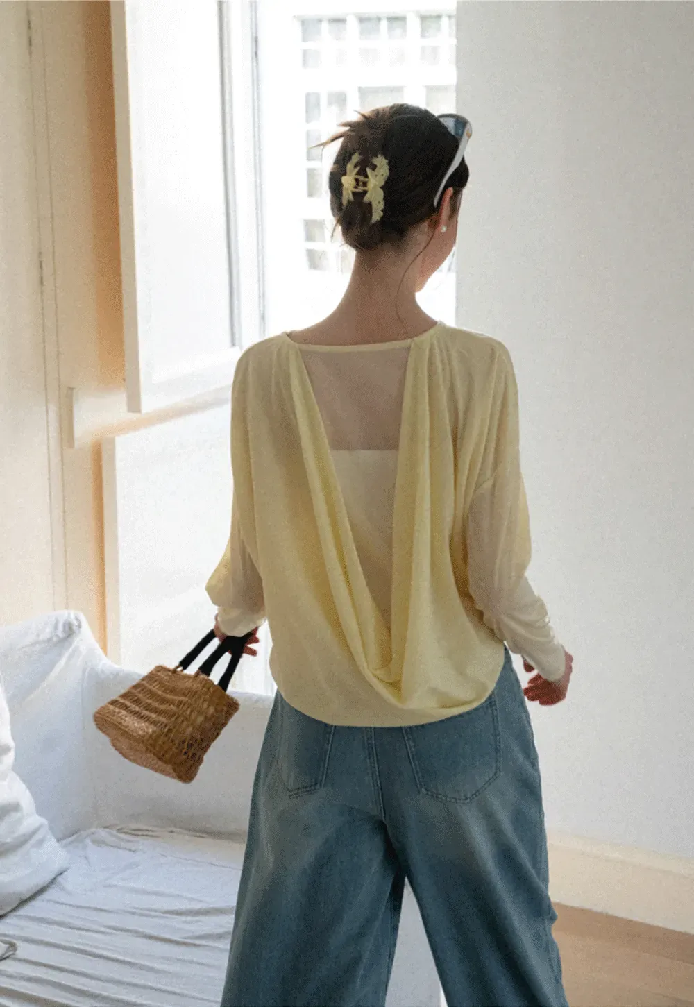 Sheer Back Panel Draped Top
