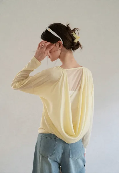 Sheer Back Panel Draped Top