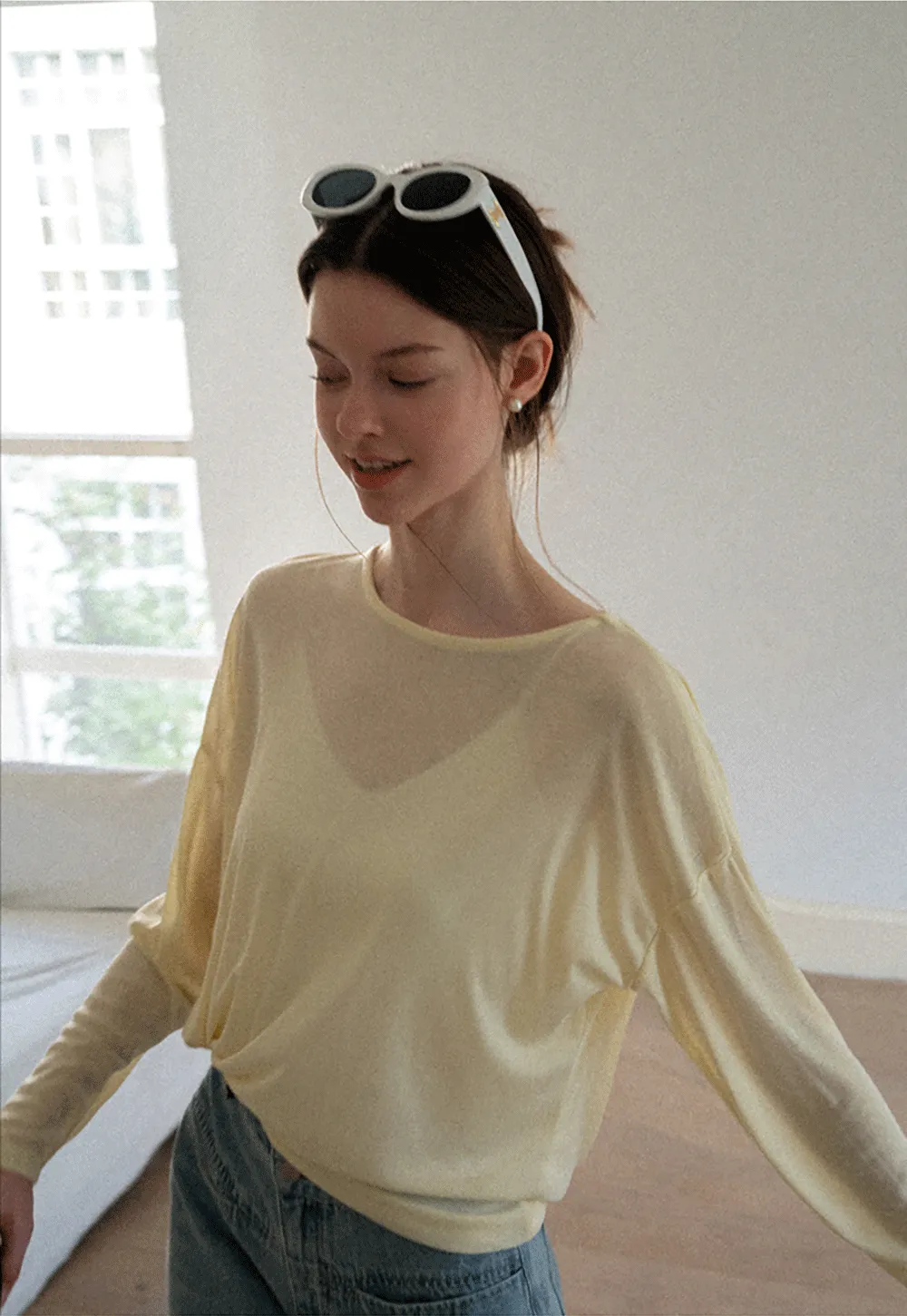 Sheer Back Panel Draped Top