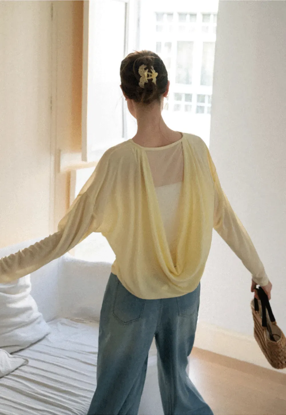 Sheer Back Panel Draped Top