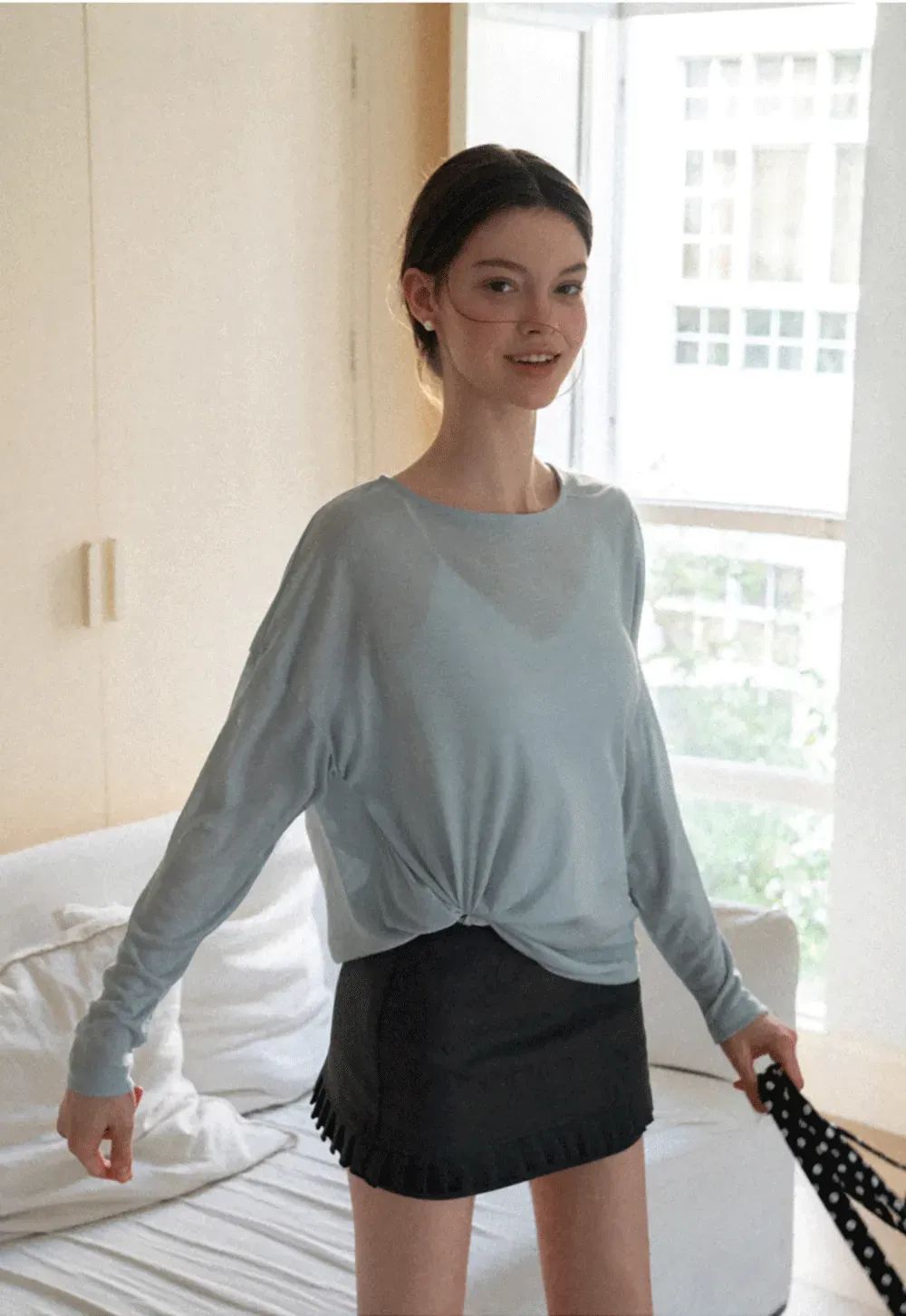 Sheer Back Panel Draped Top