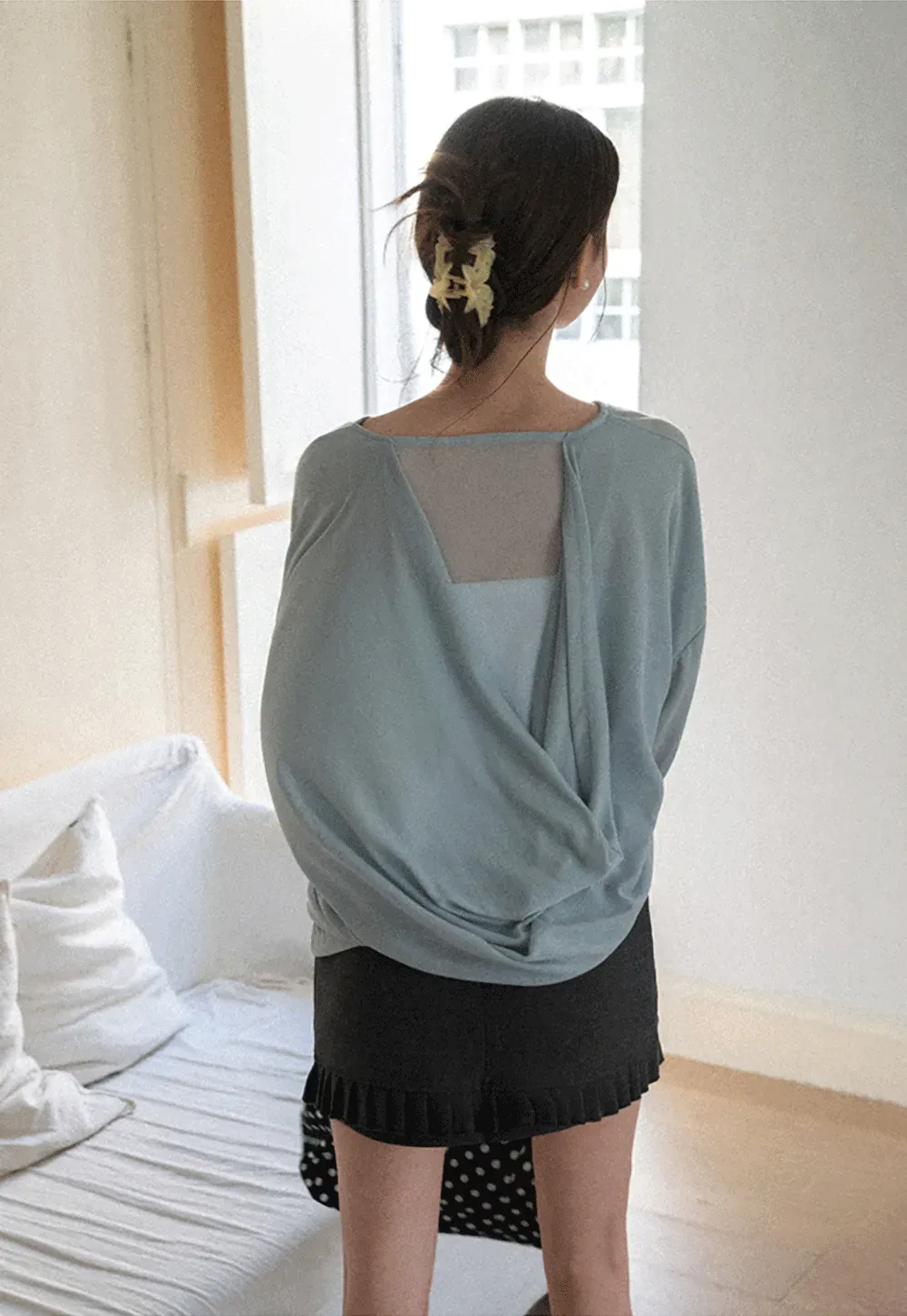Sheer Back Panel Draped Top