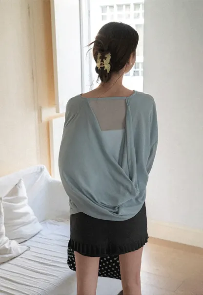 Sheer Back Panel Draped Top