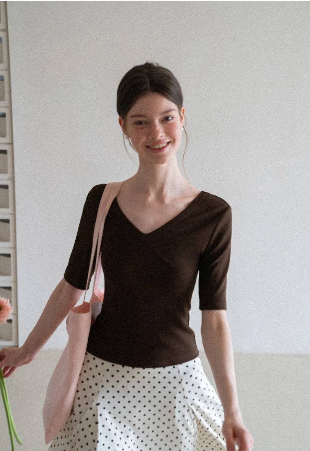 V Neck Short Sleeve Fitted T Shirt