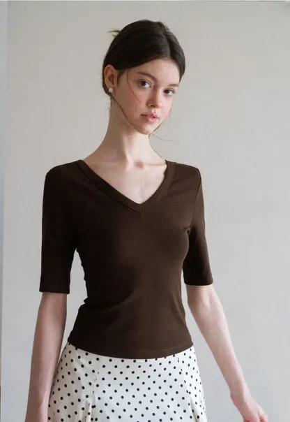 V Neck Short Sleeve Fitted T Shirt