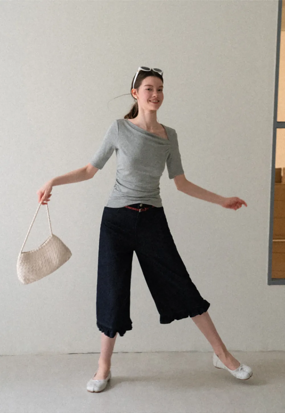 Asymmetric Draped Neckline Short Sleeve T Shirt