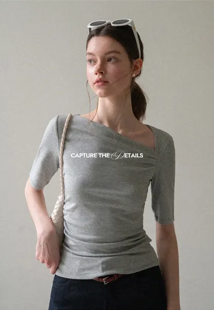 Asymmetric Draped Neckline Short Sleeve T Shirt