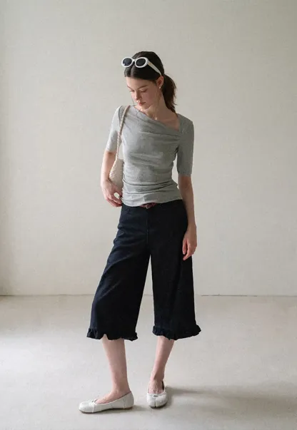 Asymmetric Draped Neckline Short Sleeve T Shirt