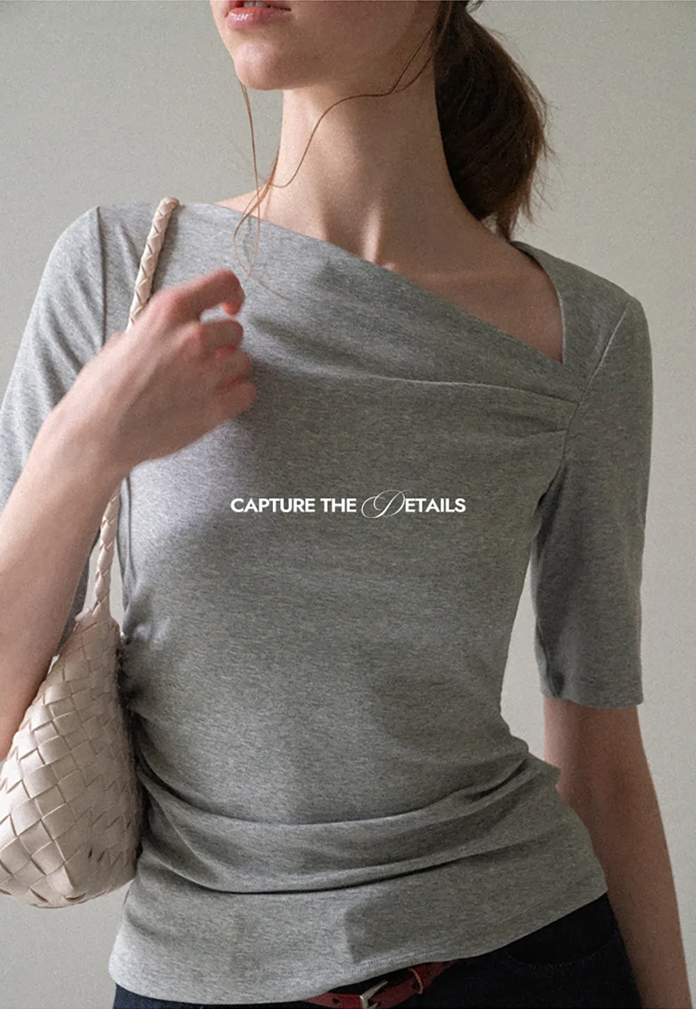 Asymmetric Draped Neckline Short Sleeve T Shirt