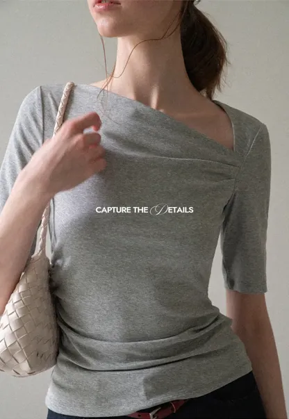 Asymmetric Draped Neckline Short Sleeve T Shirt