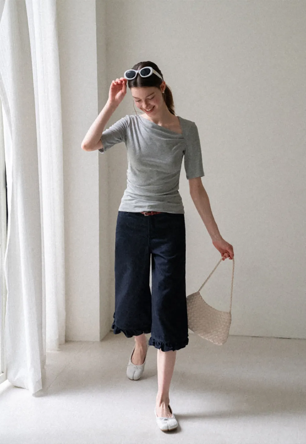 Asymmetric Draped Neckline Short Sleeve T Shirt