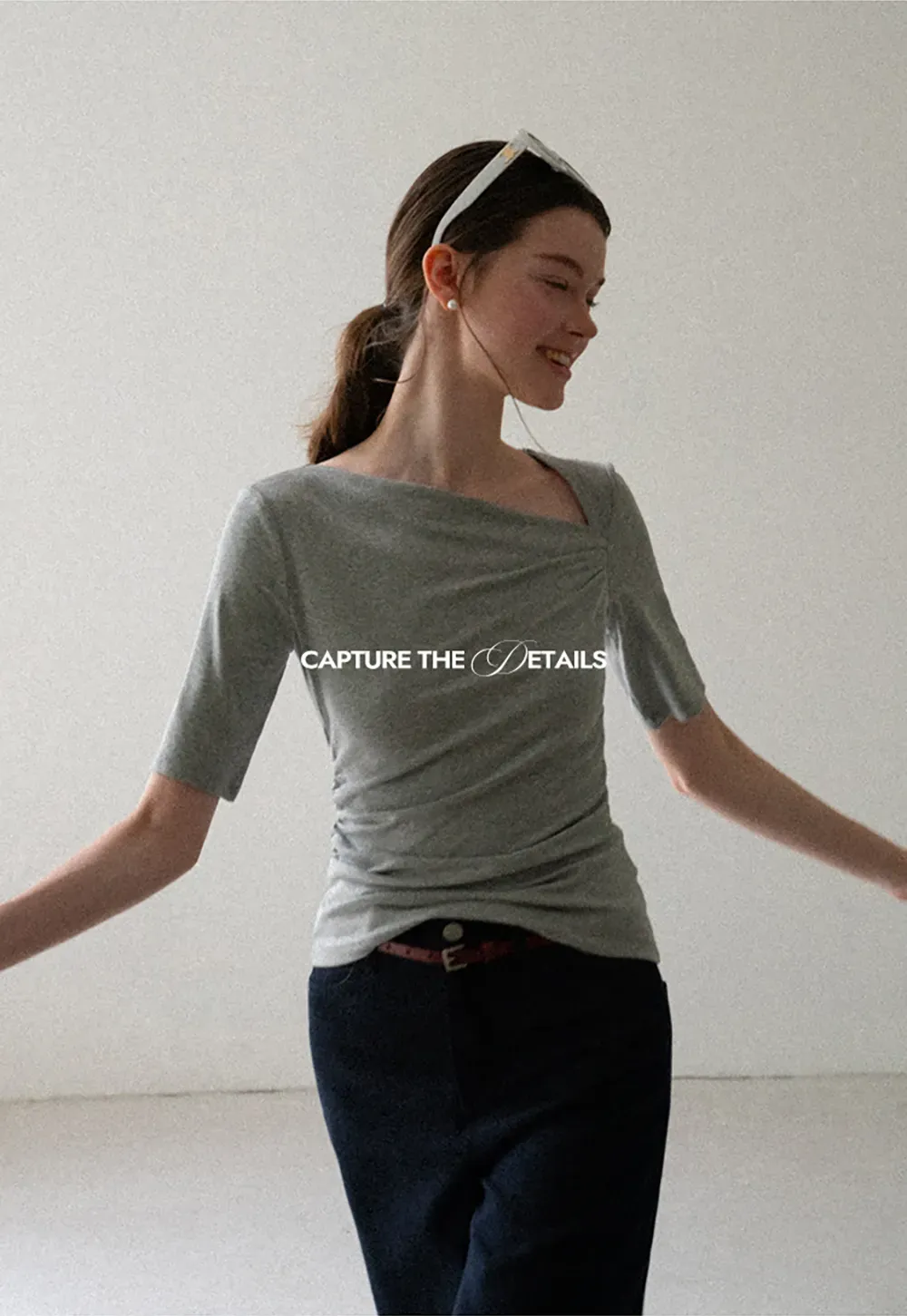 Asymmetric Draped Neckline Short Sleeve T Shirt